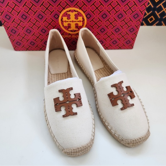 Tory Burch Shoes - Tory Burch White Espadrilles with Brown Logo